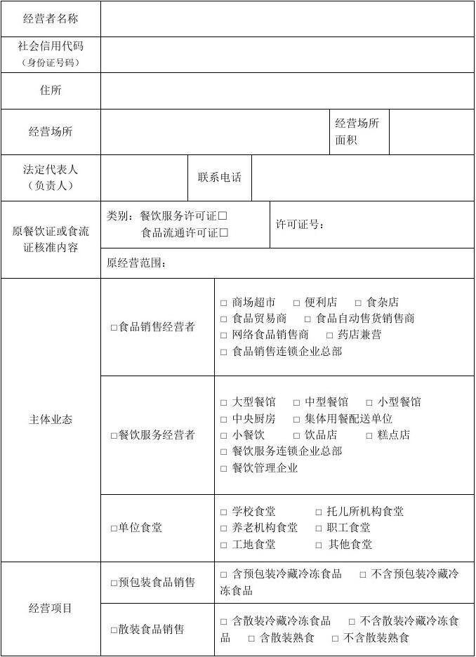 食品經(jīng)營許可證換證申請表填寫指南